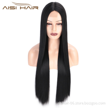 Aisi Hair 26 inch Natural Black Wig Long Silky Straight Lace Frontal Wig Middle Part Synthetic Front Lace Hair Wigs For Women